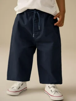 Discount Next Navy Wide Leg 100% Cotton Chino Trousers with Elasticated Waist (3mths-7yrs)
