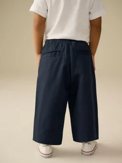 Discount Next Navy Wide Leg 100% Cotton Chino Trousers with Elasticated Waist (3mths-7yrs)