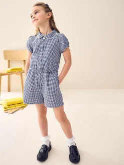Sale Next Zip Front Cotton Rich Gingham School Playsuit (3-14yrs) Navy