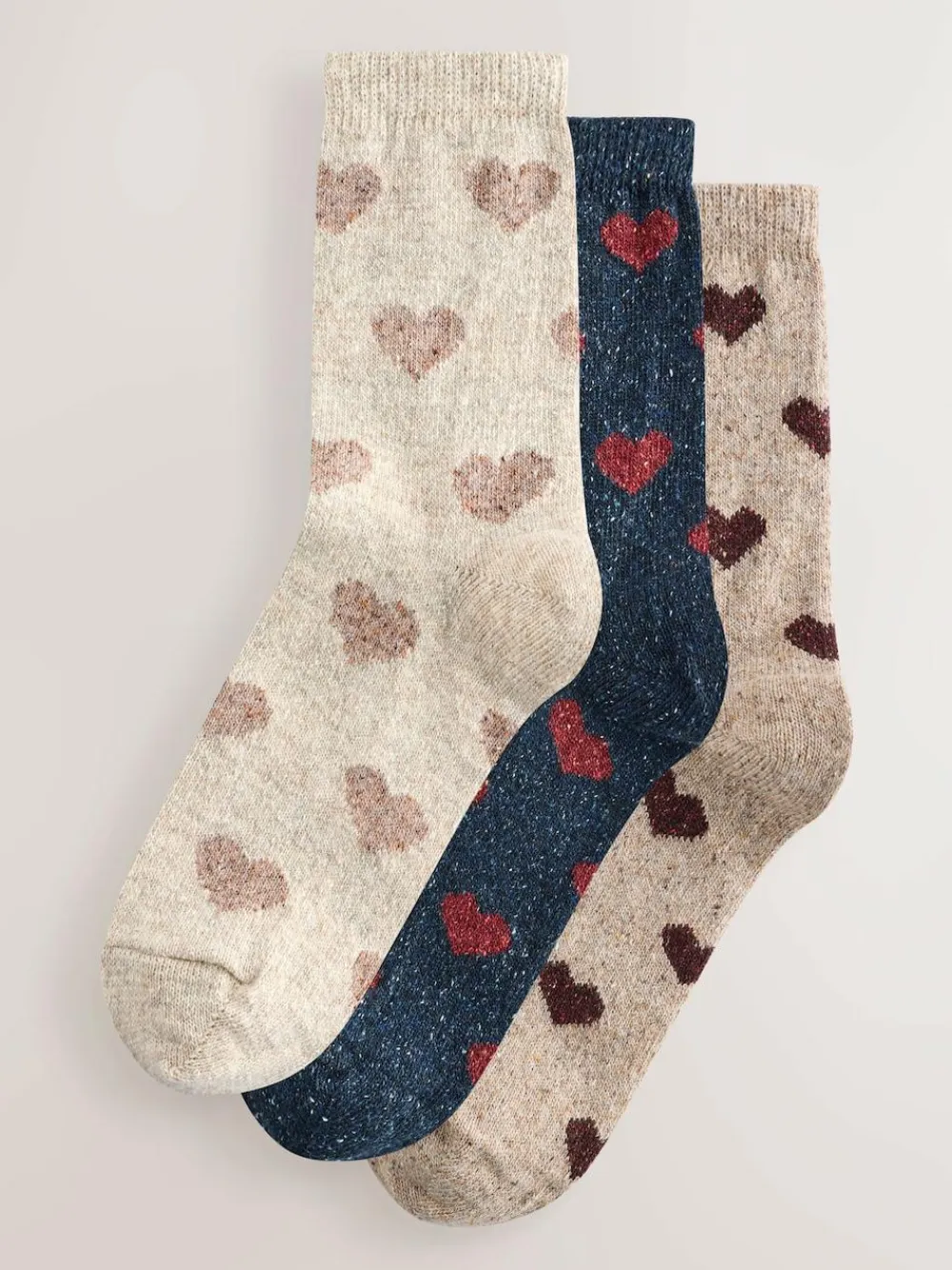 Next Navy/Berry Hearts Thermal Wool Blend Ankle Socks 3 Pack With Silk^Women Socks & Tights