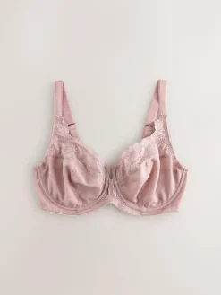 Outlet Next DD+ Lace Trim Non Pad Full Cup Underwired Bras 3 Pack Navy/Berry/Pink