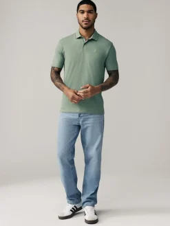 Discount Next Navy/Black/Grey/White/Sage Green Slim Fit Short Sleeve Jersey Polo Shirts 5 Pack