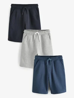 Next Navy/Blue/Grey Regular Fit Basic Shorts 3 Pack (3-16yrs)