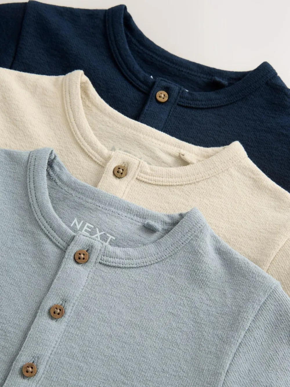 Next Navy/Blue/Stone Long Sleeve Henley T-Shirts 3 Pack (3mths-7yrs)^BOY Tops|Multipacks