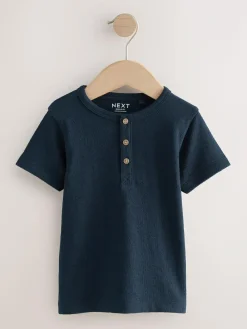 Best Next Navy/Blue/Stone Short Sleeve Henley Neck T-Shirts 3 Pack (3mths-7yrs)