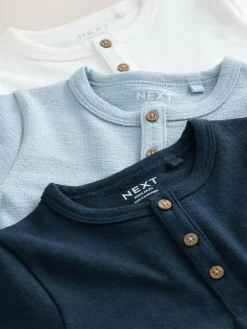 Best Next Navy/Blue/Stone Short Sleeve Henley Neck T-Shirts 3 Pack (3mths-7yrs)