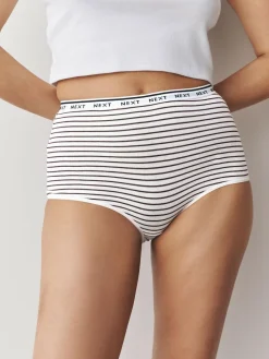 Next Full Brief Cotton Logo Knickers 7 Pack Navy/Chocolate Stripe