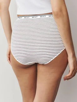 Next Full Brief Cotton Logo Knickers 7 Pack Navy/Chocolate Stripe