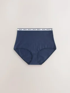 Next Full Brief Cotton Logo Knickers 7 Pack Navy/Chocolate Stripe