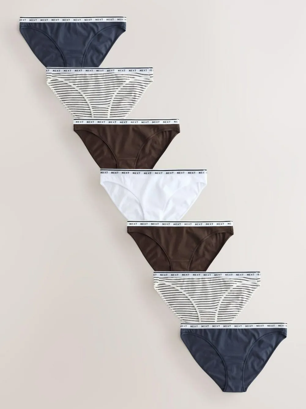 Sale Next High Leg Cotton Logo Knickers 7 Pack Navy/Chocolate Stripe