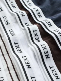 Sale Next High Leg Cotton Logo Knickers 7 Pack Navy/Chocolate Stripe