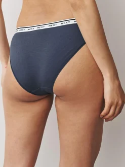 Sale Next High Leg Cotton Logo Knickers 7 Pack Navy/Chocolate Stripe