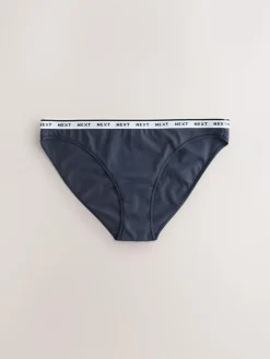 Sale Next High Leg Cotton Logo Knickers 7 Pack Navy/Chocolate Stripe