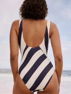 Discount Next Navy/Cream Ruched Side Tummy Shaping Control Swimsuit