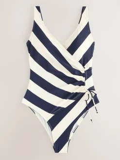 Discount Next Navy/Cream Ruched Side Tummy Shaping Control Swimsuit