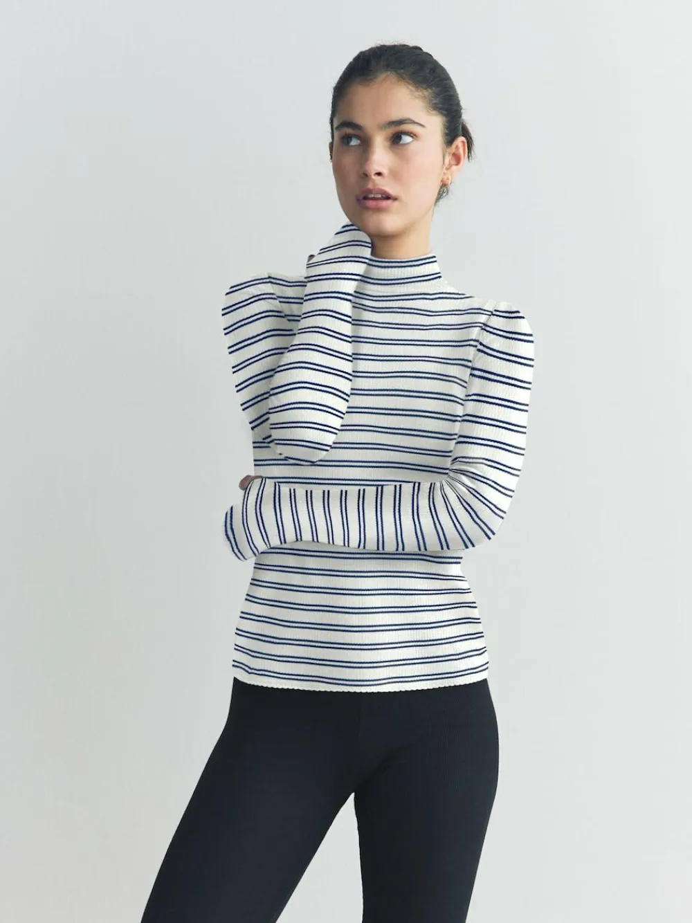 Hot Next Thermal Maximum Warmth Cosy Ribbed Roll Neck Top Navy/Cream Stripe
