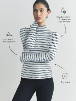 Hot Next Thermal Maximum Warmth Cosy Ribbed Roll Neck Top Navy/Cream Stripe