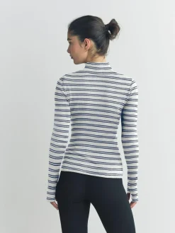 Hot Next Thermal Maximum Warmth Cosy Ribbed Roll Neck Top Navy/Cream Stripe