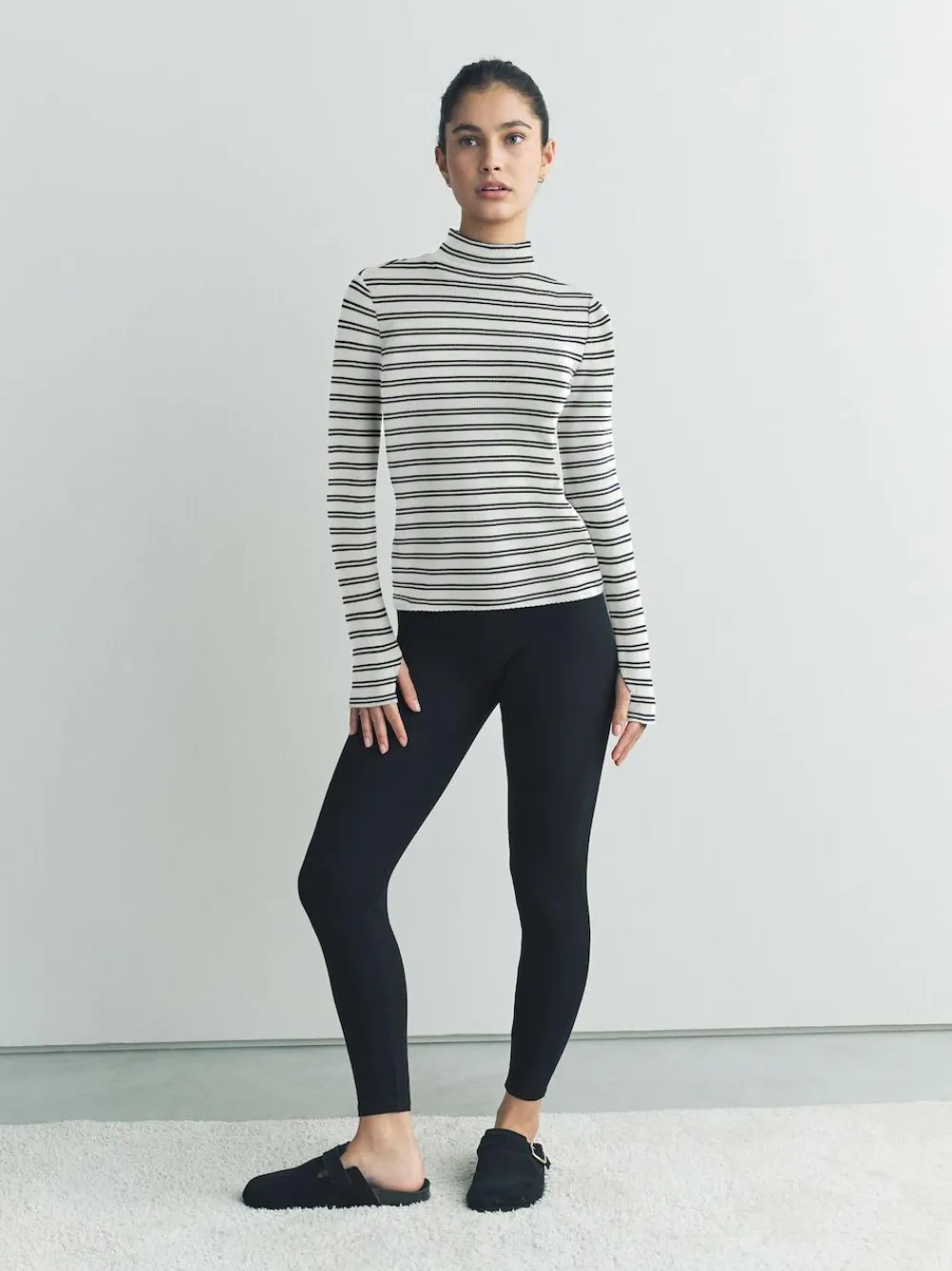 Hot Next Thermal Maximum Warmth Cosy Ribbed Roll Neck Top Navy/Cream Stripe