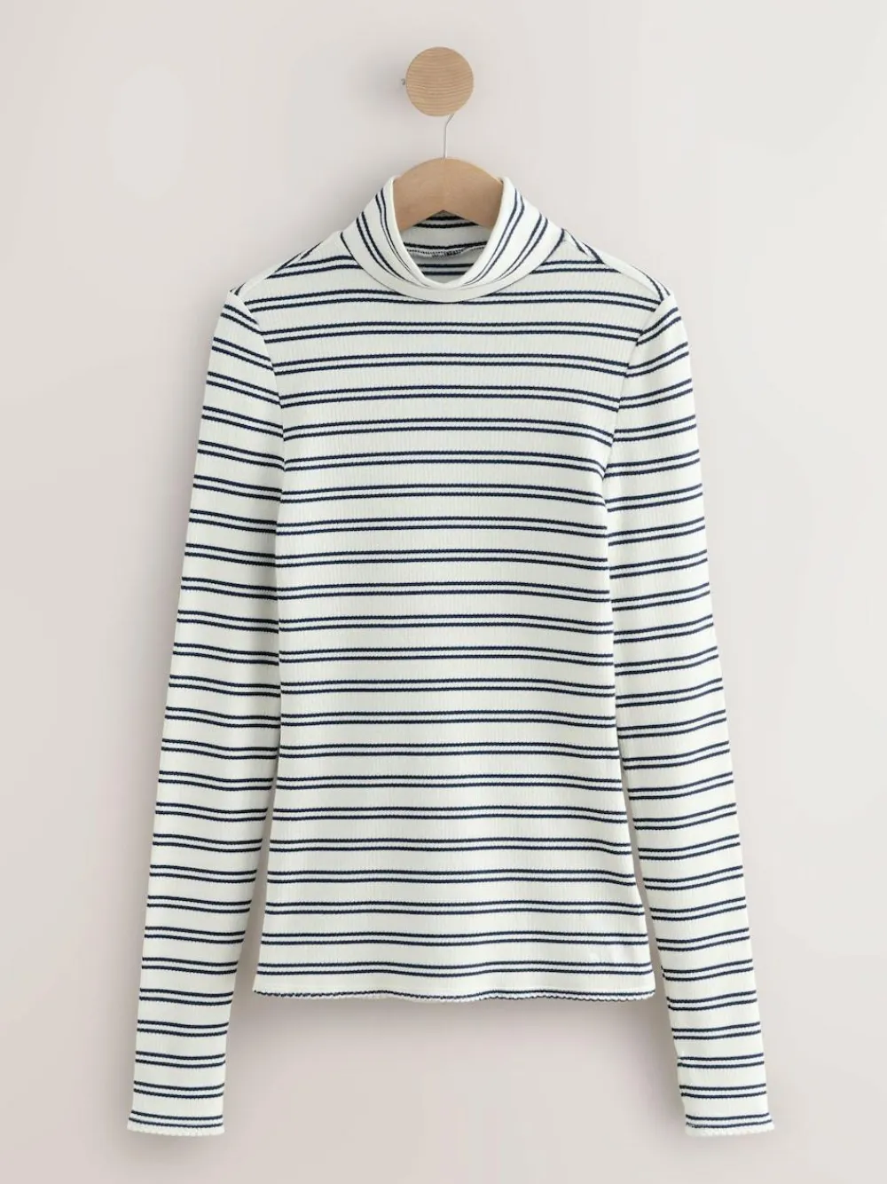 Hot Next Thermal Maximum Warmth Cosy Ribbed Roll Neck Top Navy/Cream Stripe