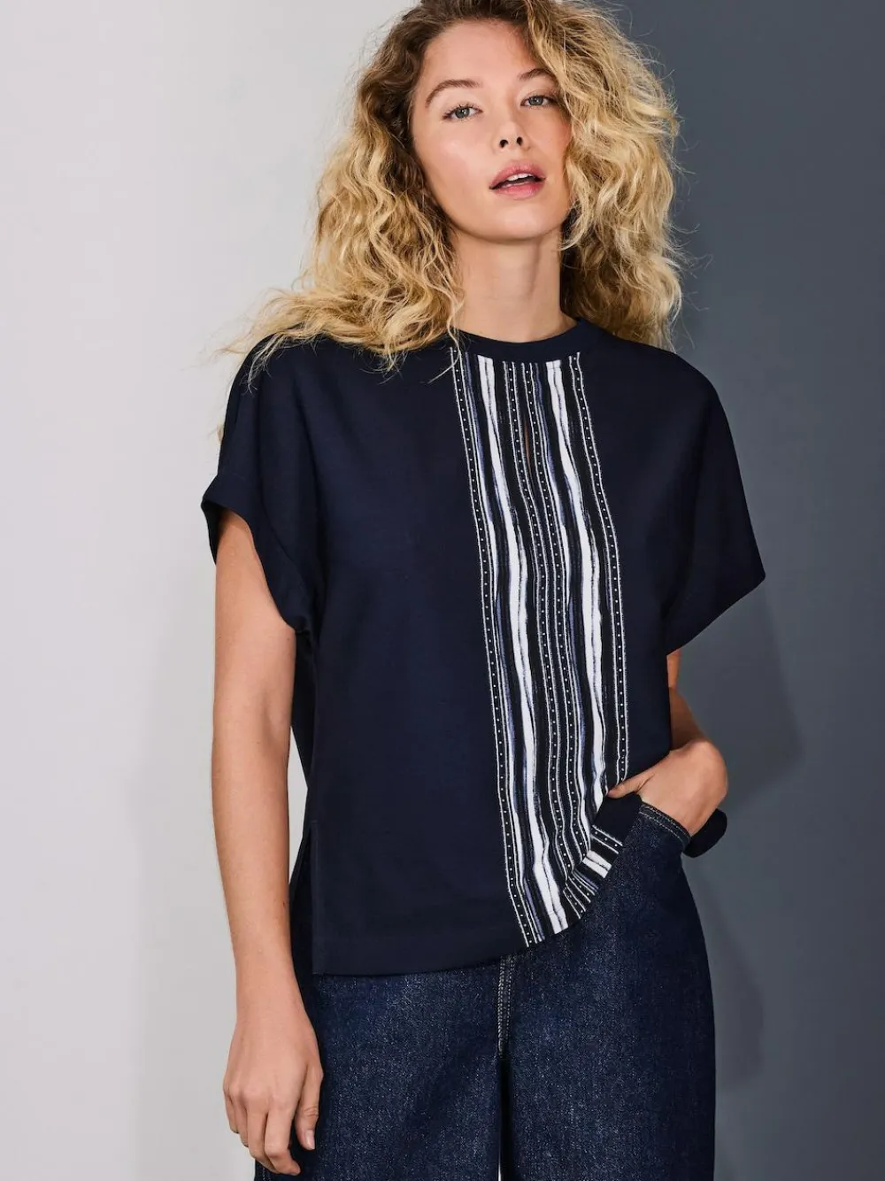 Next Short Sleeve Keyhole Crew Neck Top^Women Blouses & Shirts