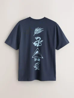 Hot Next Navy/Ecru White/Teal Regular Fit Graphic Print T-Shirts 3 Pack