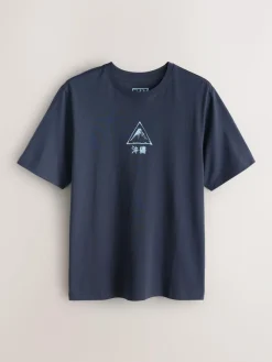 Hot Next Navy/Ecru White/Teal Regular Fit Graphic Print T-Shirts 3 Pack