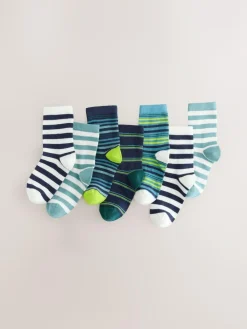 Next Navy/Green Stripes Cotton Rich Socks 7 Pack^BOY Socks