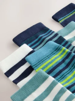 Next Navy/Green Stripes Cotton Rich Socks 7 Pack^BOY Socks
