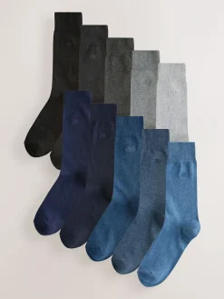 Next Navy/Grey Marl Embroidered Lasting Fresh Socks 10 Pack^ Nightwear|Socks