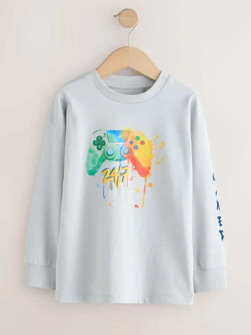 New Next Navy/Grey/Red Gamer Relaxed Fit Graphic Print Long Sleeve T-Shirts 3 Pack (3-16yrs)