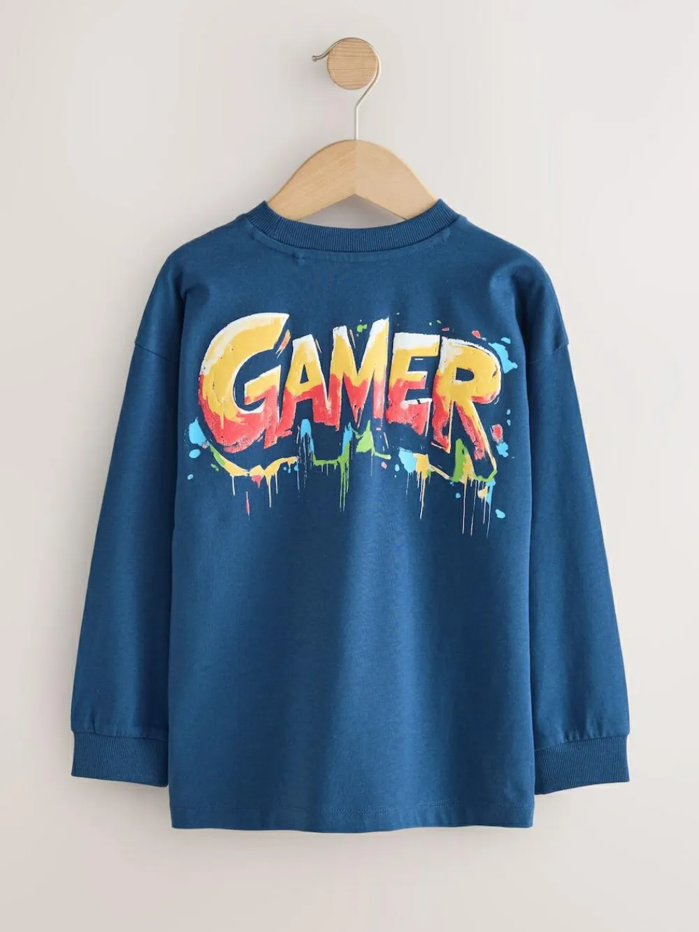 New Next Navy/Grey/Red Gamer Relaxed Fit Graphic Print Long Sleeve T-Shirts 3 Pack (3-16yrs)