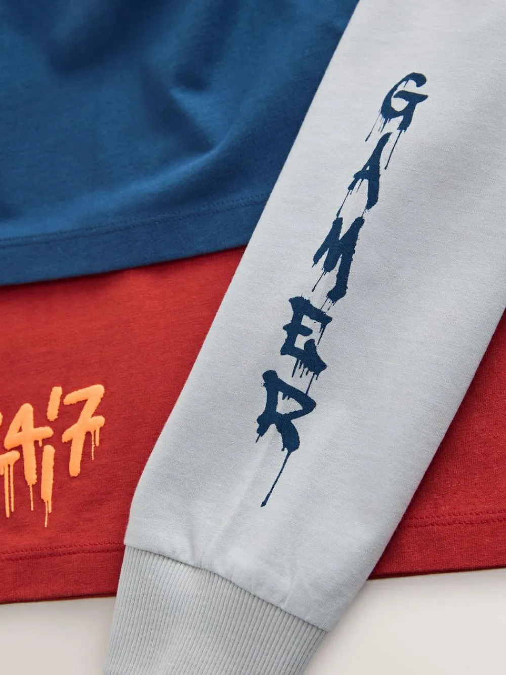 New Next Navy/Grey/Red Gamer Relaxed Fit Graphic Print Long Sleeve T-Shirts 3 Pack (3-16yrs)