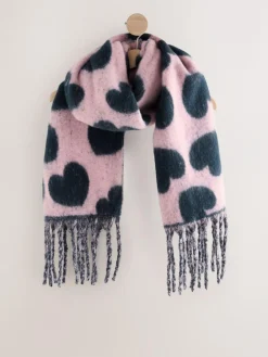Next Navy/Pink Heart Print Heavyweight Blanket Scarf
