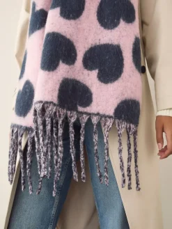 Next Navy/Pink Heart Print Heavyweight Blanket Scarf