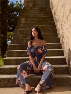 Sale Next Off the Shoulder Jumpsuit Navy/Pink