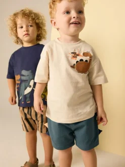 Next Short Sleeve T-Shirt & Shorts Set 2 Pack (3mths-7yrs) (3mths-7yrs)^BOY Shorts|Shorts
