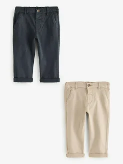 Online Next Navy/Stone Stretch Chino Trousers 2 Pack (3mths-7yrs)