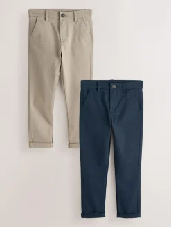 Clearance Next Stretch Skinny Chino Trousers 2 Pack (3-17yrs) Navy/Stone