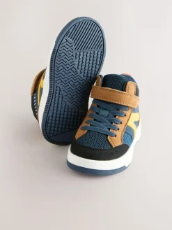 Next Touch Fastening Elastic Lace Hi Top Trainers Navy/Tan Colourblock
