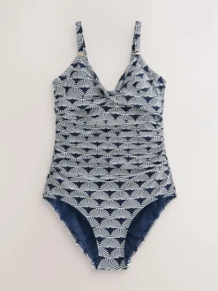 Online Next Navy/White Fan Print Shaping Tummy Control Swimsuit