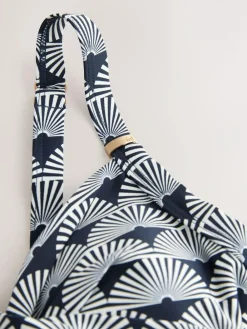 Online Next Navy/White Fan Print Shaping Tummy Control Swimsuit
