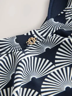 Online Next Navy/White Fan Print Shaping Tummy Control Swimsuit