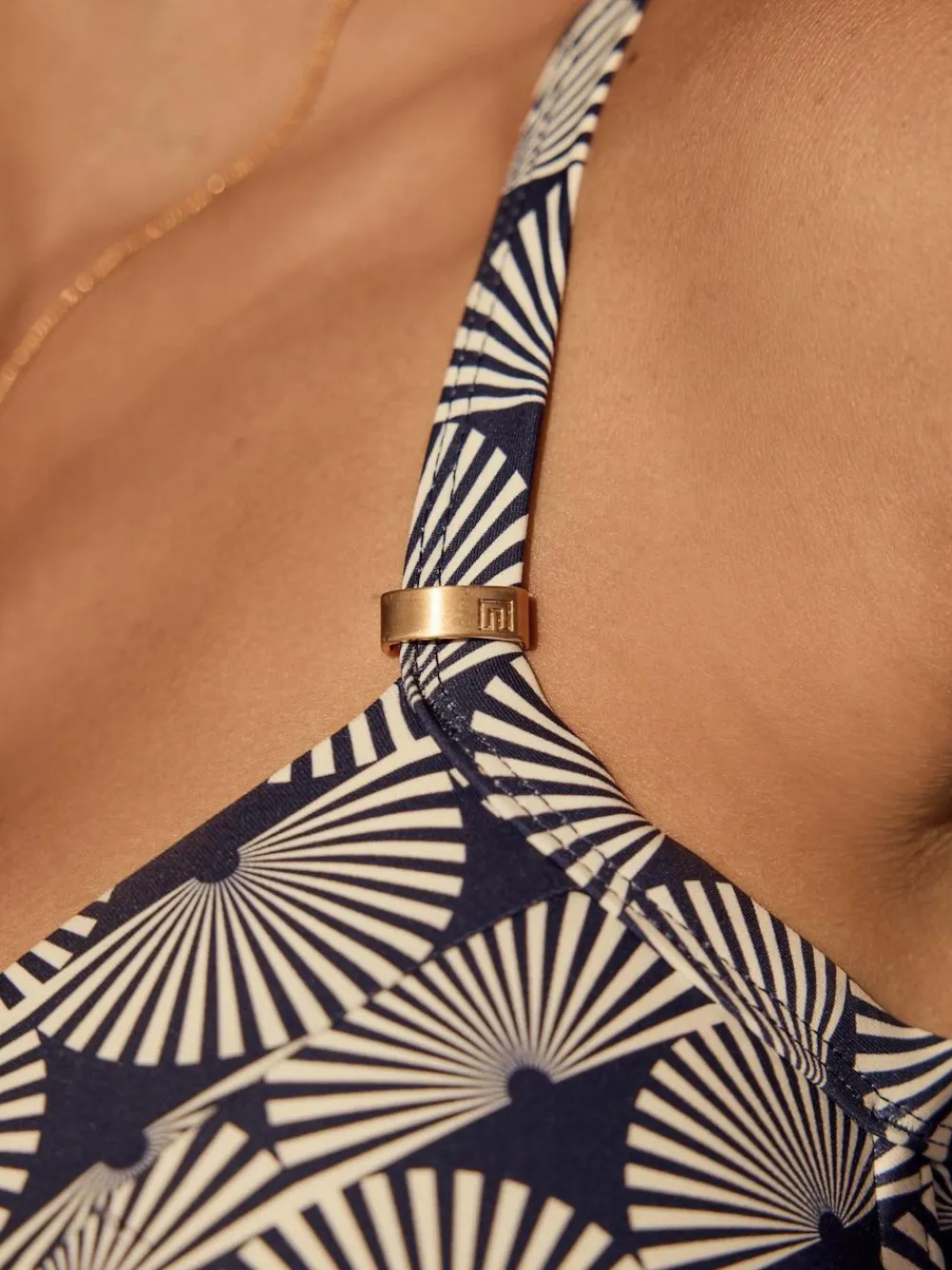 Best Next Navy/White Fan Print Shaping Padded Wired Bikini Top