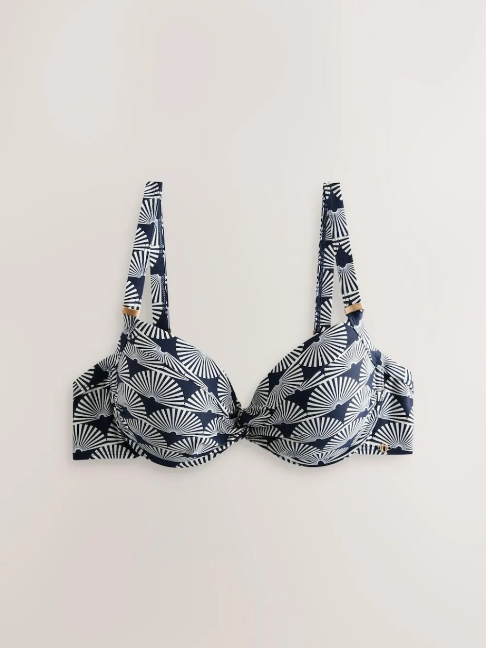 Best Next Navy/White Fan Print Shaping Padded Wired Bikini Top