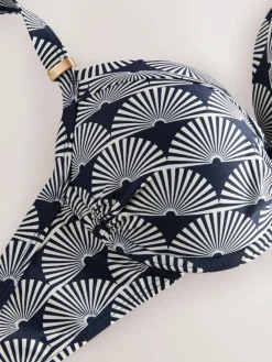 Best Next Navy/White Fan Print Shaping Padded Wired Bikini Top