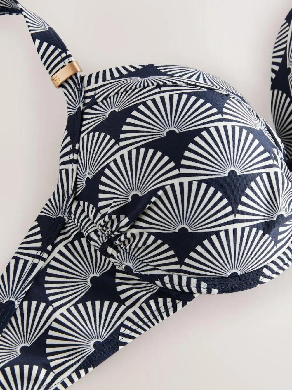 Best Next Navy/White Fan Print Shaping Padded Wired Bikini Top