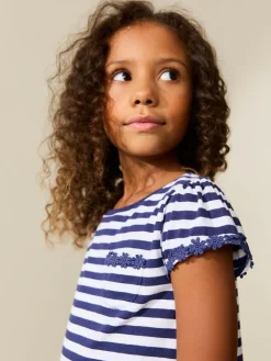 New Next Daisy Pocket T-Shirt (1.5-16yrs) Navy/White Stripe