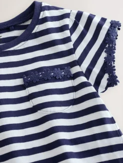 New Next Daisy Pocket T-Shirt (1.5-16yrs) Navy/White Stripe