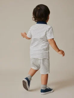 Next Navy/White Stripe Zip Neck Short Sleeve Polo Shirt And Shorts Set (3mths-7yrs)^BOY Shorts|Shorts